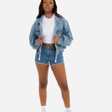 Dakota Oversized But Cropped Denim Jacket With Rope Pull Detail