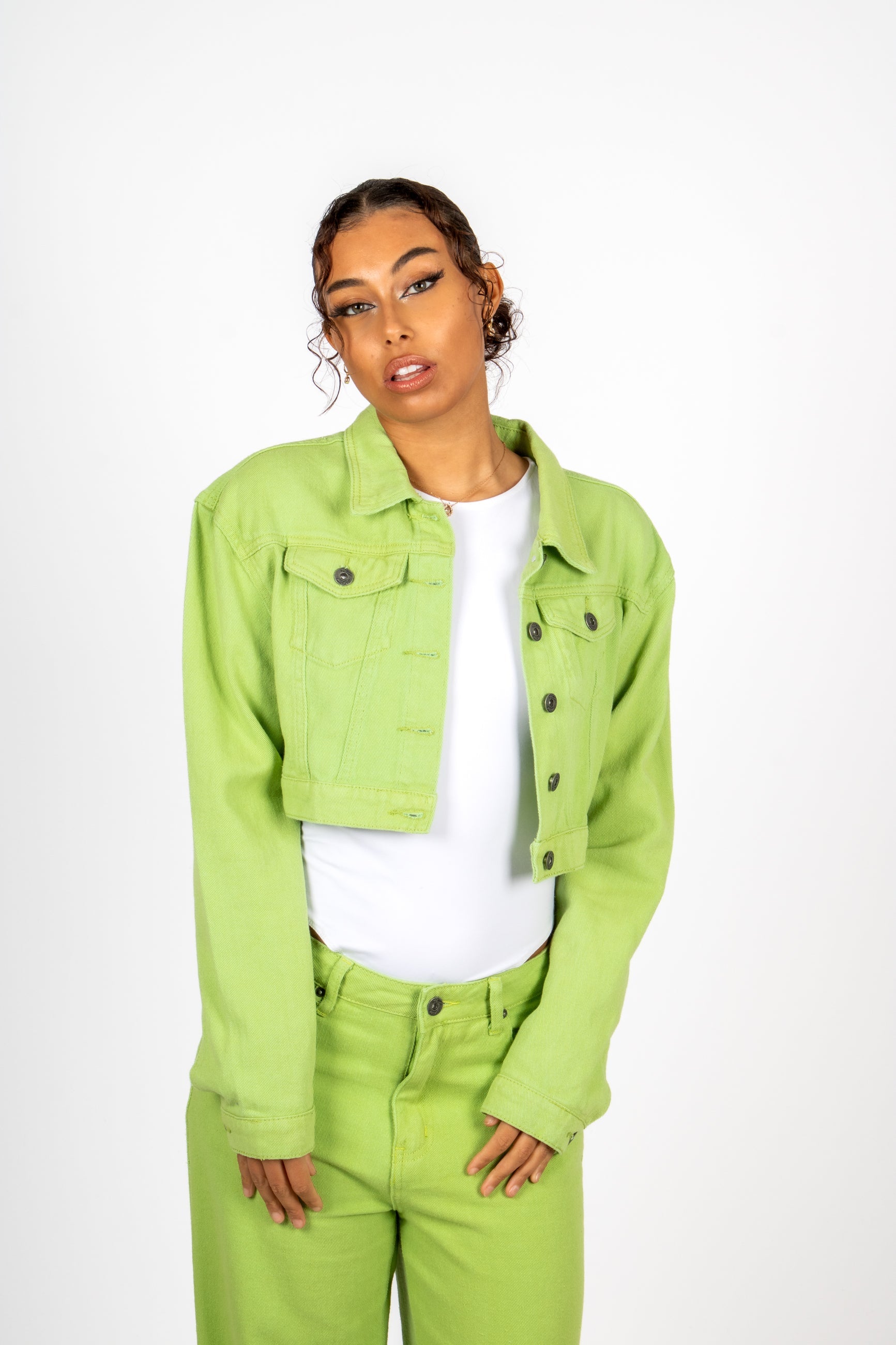 FAE Lime Green Boxy Denim Jacket