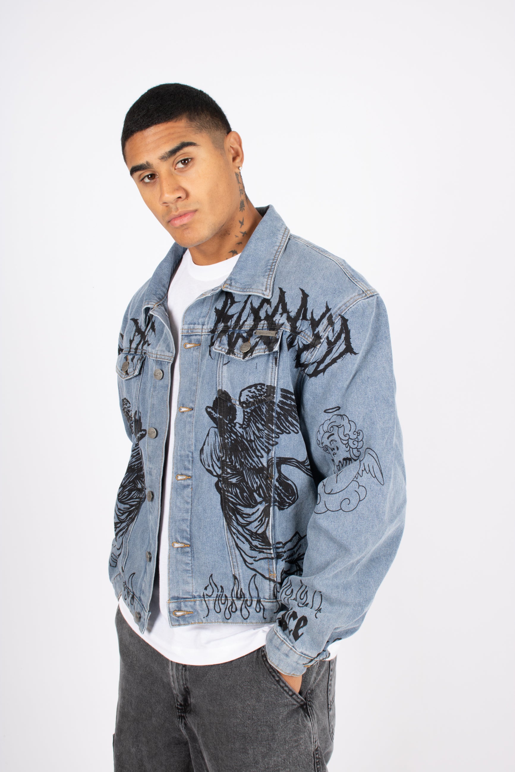 Only the Blessed Printed Denim Jacket XS