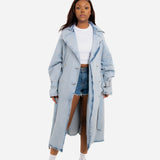 Oversized Denim Bleach-Wash Trench