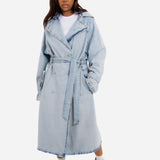 Oversized Denim Bleach-Wash Trench