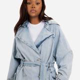 Oversized Denim Bleach-Wash Trench