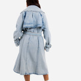 Oversized Denim Bleach-Wash Trench