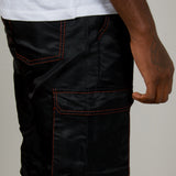 Black Out Nylon Cargo Trouser With Neon Orange Stitch