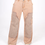 Beige Mid Rise Carpenter Wide Leg Jean Close Up