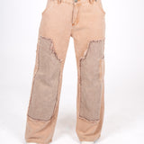 Beige Mid Rise Carpenter Wide Leg Jean Close Up