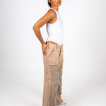 Beige Mid Rise Carpenter Wide Leg Jean Side View