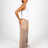 Beige Mid Rise Carpenter Wide Leg Jean Side View