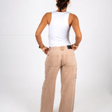 Beige Mid Rise Carpenter Wide Leg Jean Back View