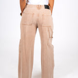 Beige Mid Rise Carpenter Wide Leg Jean Back Close Up