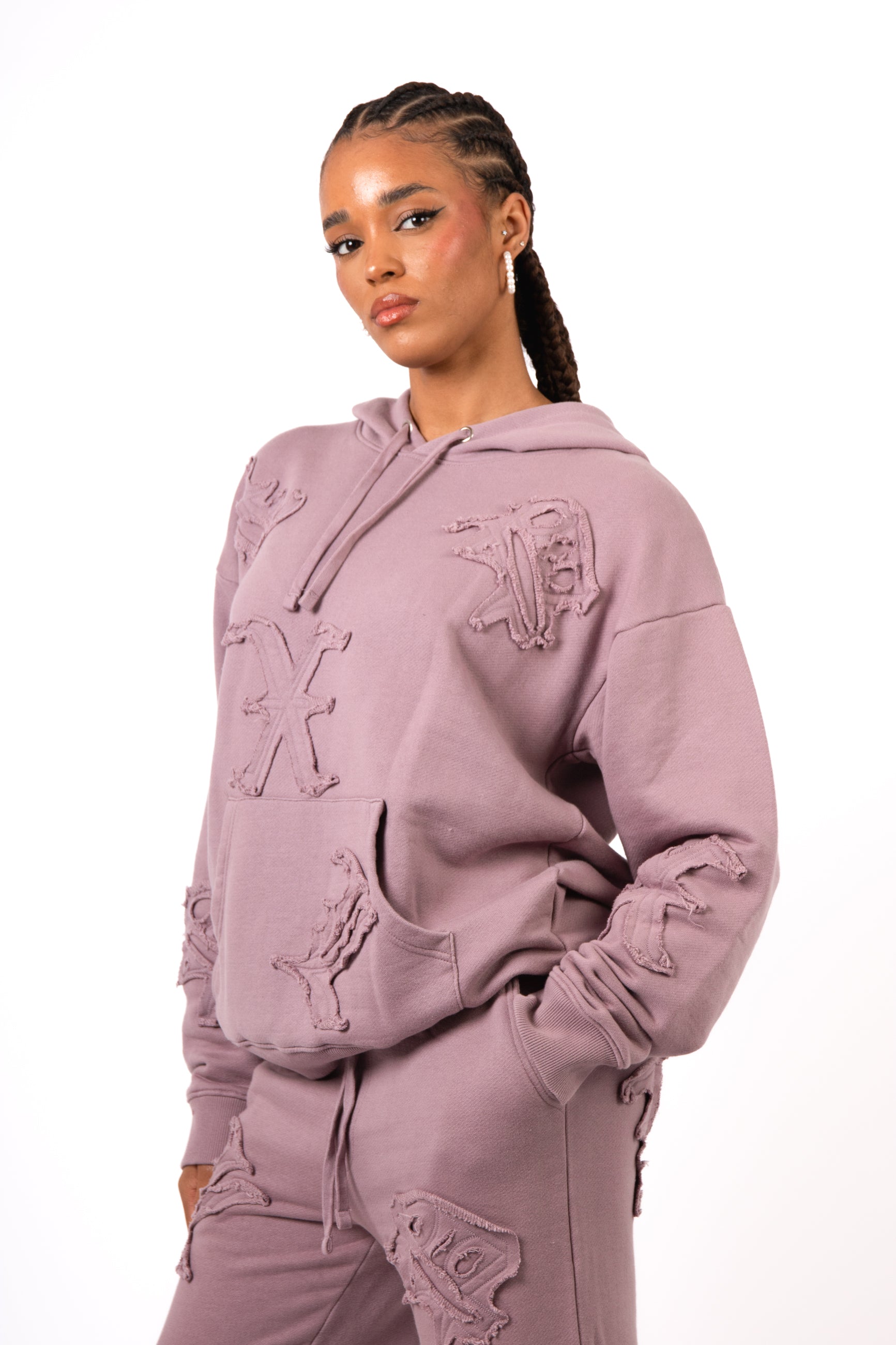 Mauve All Over 'LNP' Motif Hoodie