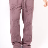 Mauve All Over 'LNP' Frayed Motif Straight Leg Jogger