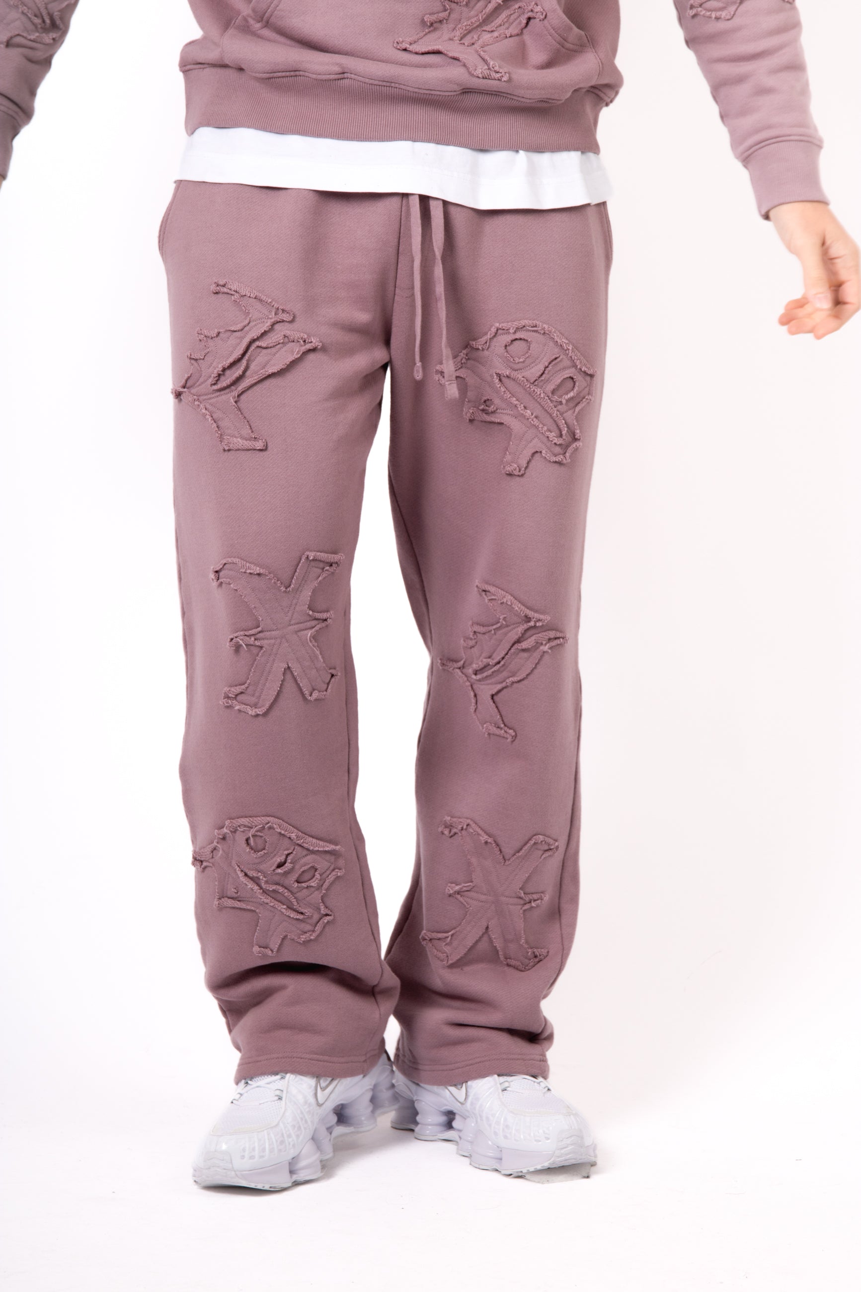 Mauve All Over 'LNP' Frayed Motif Straight Leg Jogger