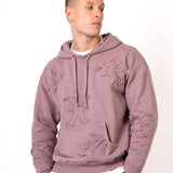 Mauve All Over 'LNP' Frayed Motif Hoodie