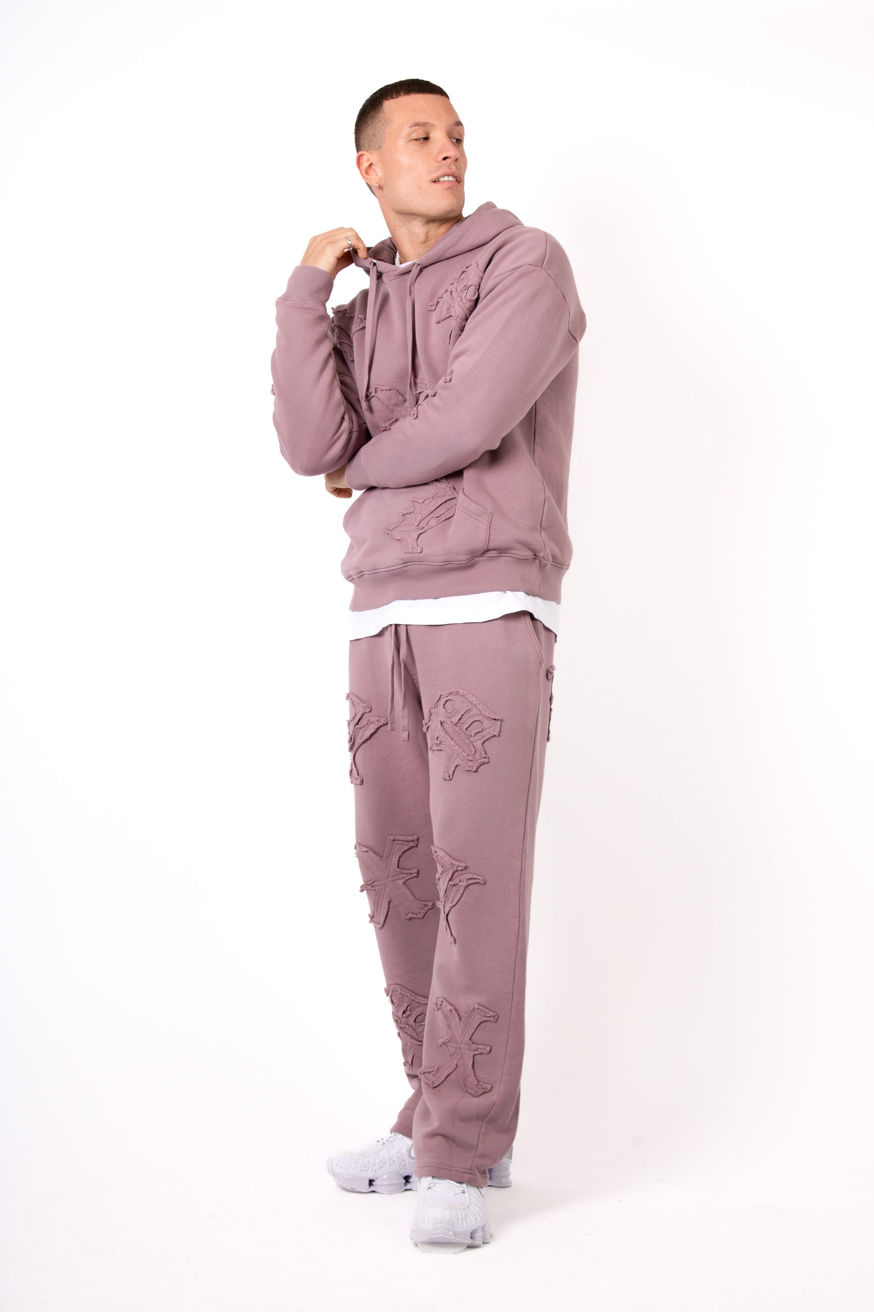 Mauve All Over 'LNP' Frayed Motif Straight Leg Jogger