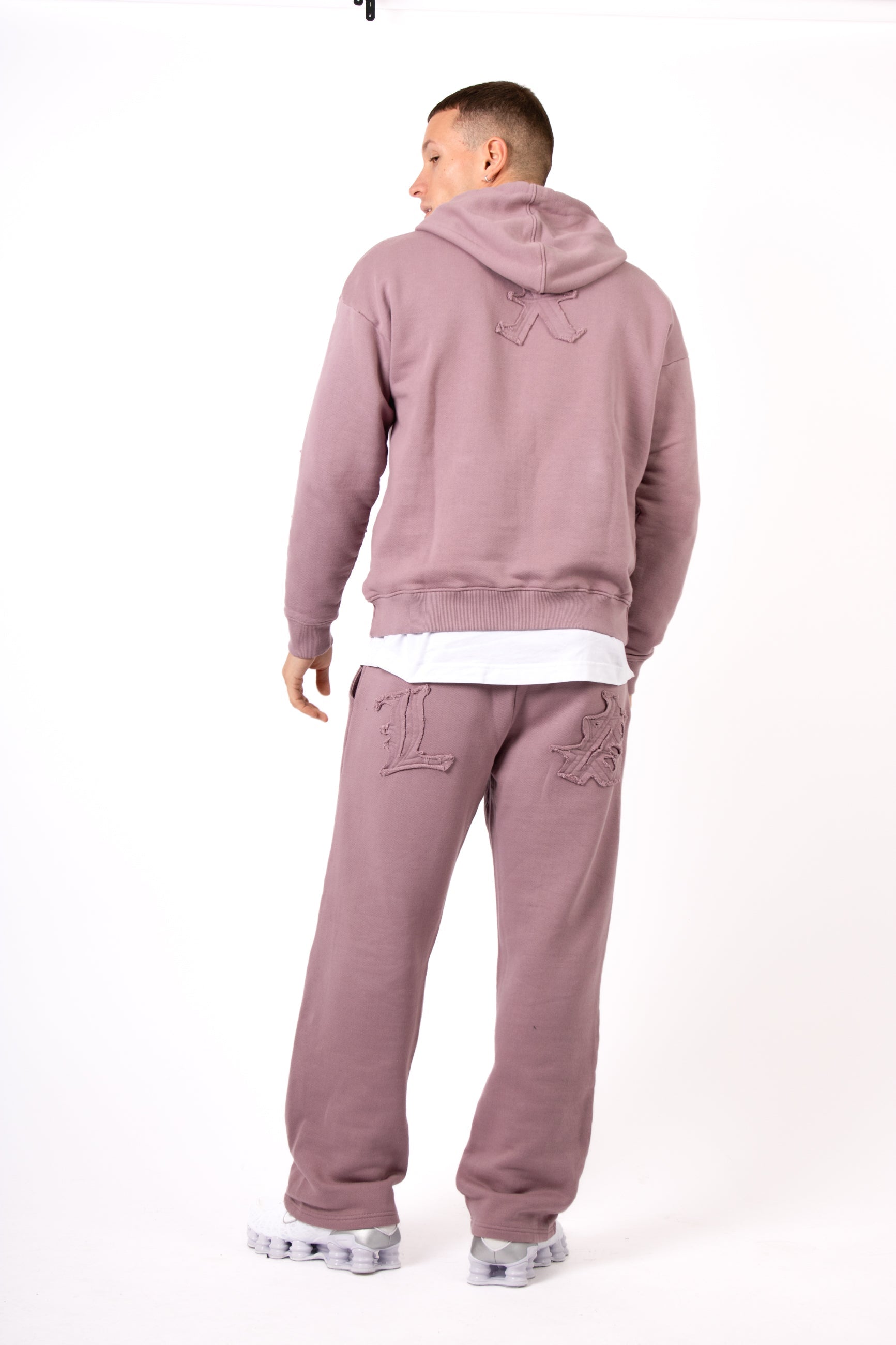 Mauve All Over 'LNP' Frayed Motif Straight Leg Jogger