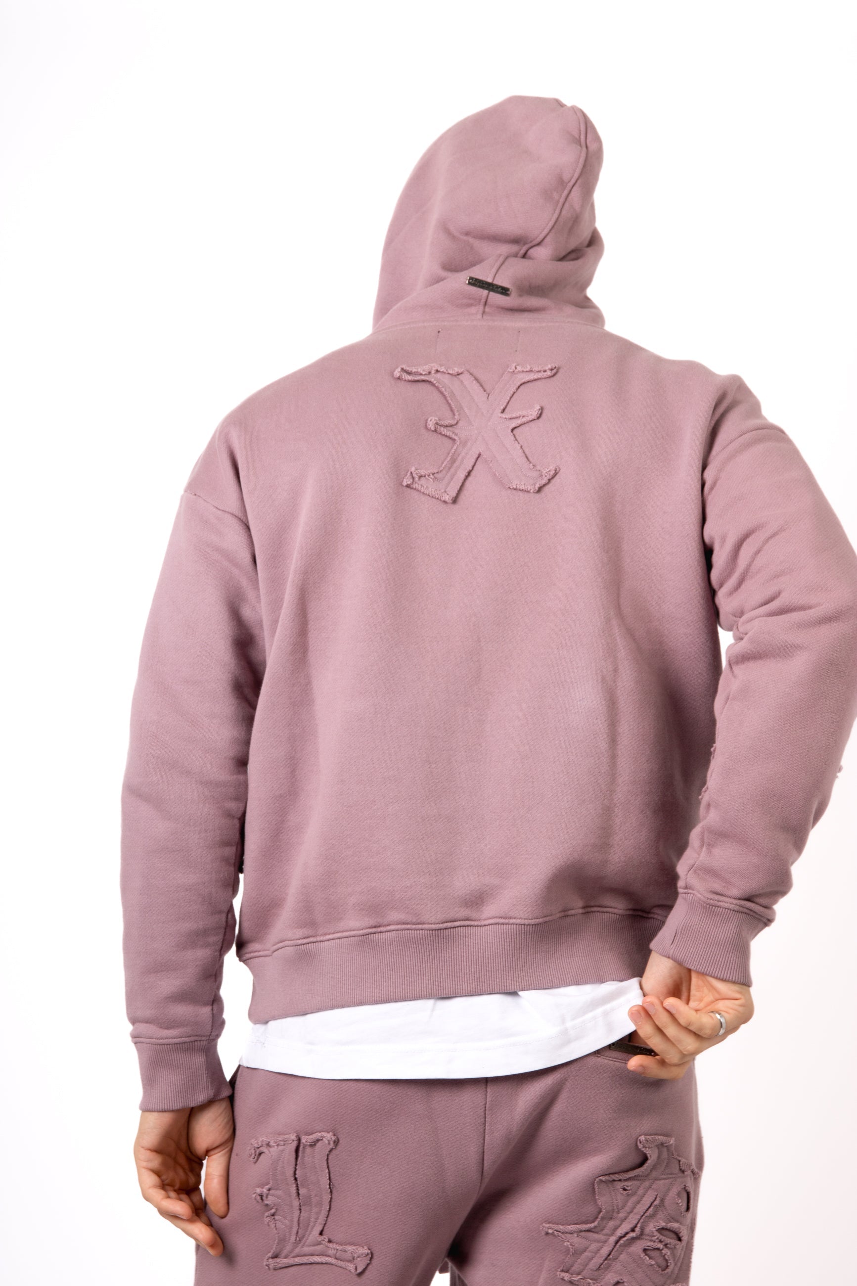 Mauve All Over 'LNP' Frayed Motif Hoodie