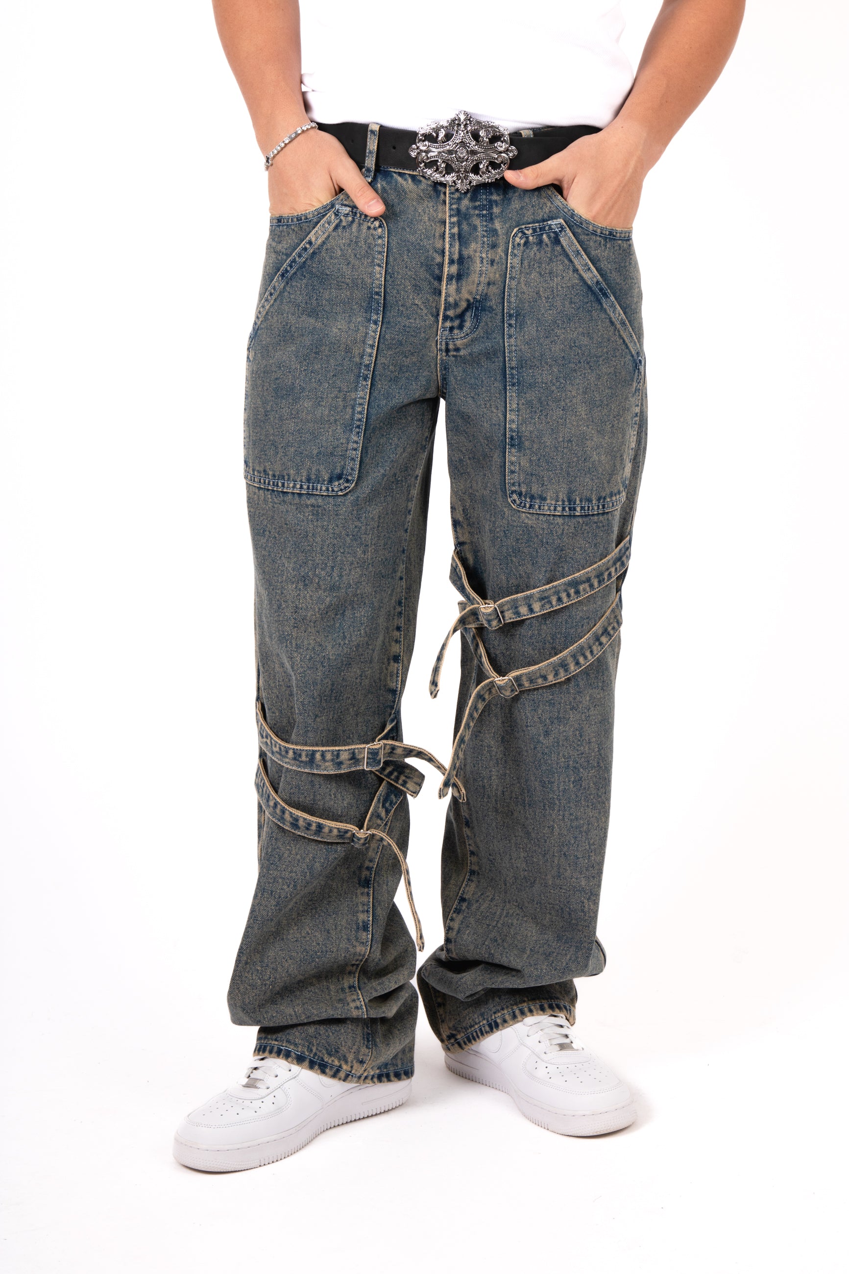 Vintage Wash Straight Leg Buckle Jean