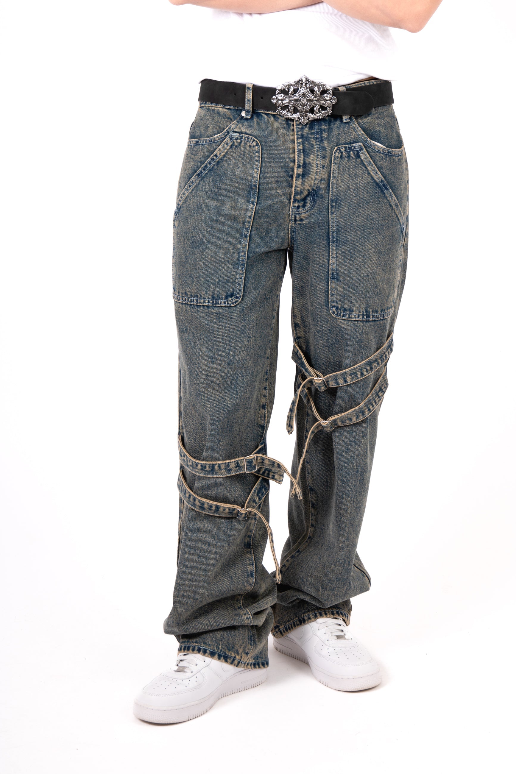 Vintage Wash Straight Leg Buckle Jean