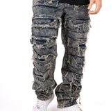 Stonewash Stacked Frayed Denim Jeans