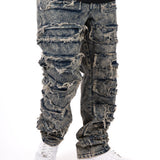 Stonewash Stacked Frayed Denim Jeans