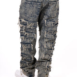 Stonewash Stacked Frayed Denim Jeans