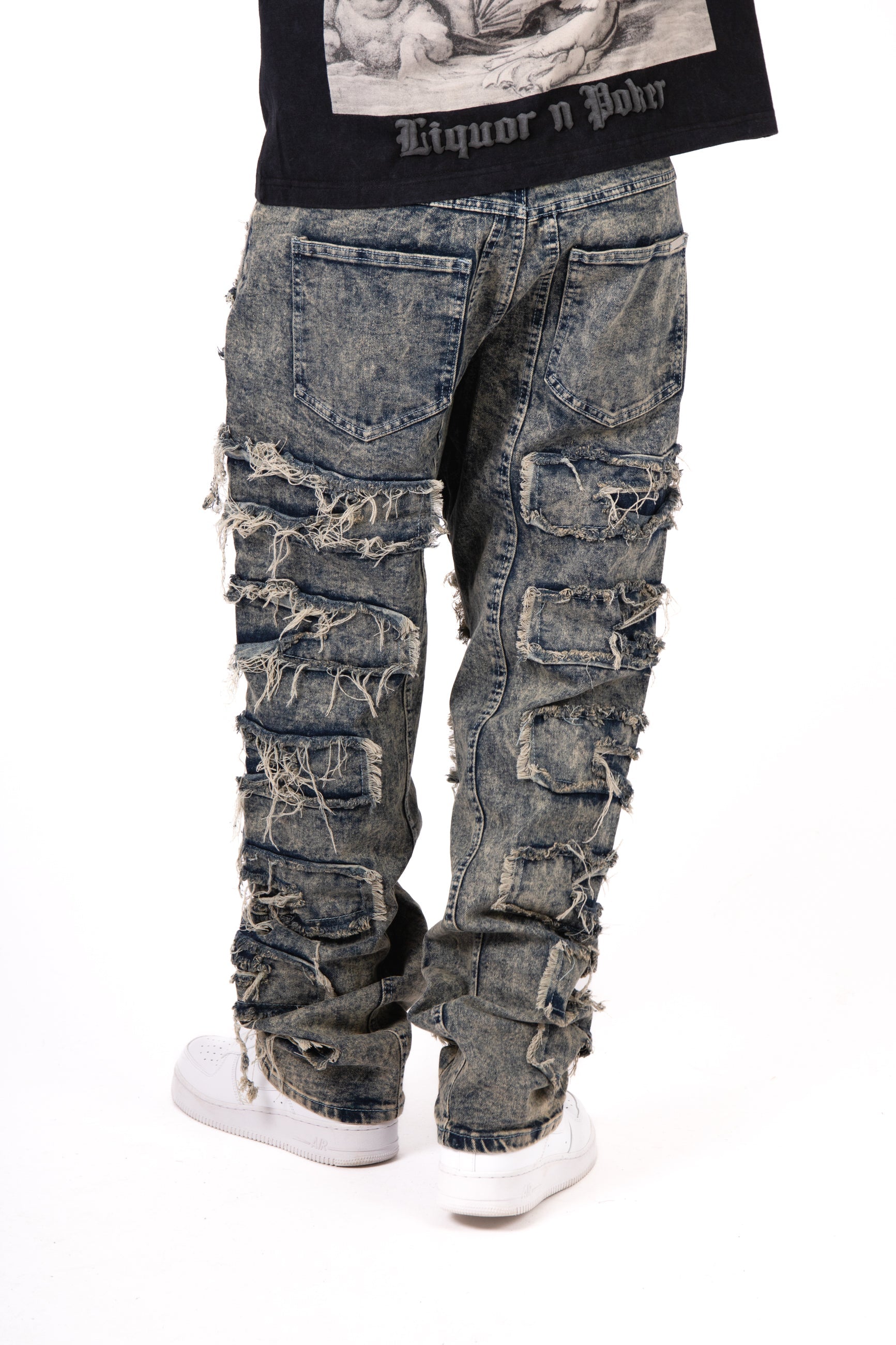 Stonewash Stacked Frayed Denim Jeans