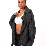 Oversized Black Denim Biker Jacket