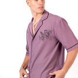 Mauve Motif Back Printed Bowling Shirt