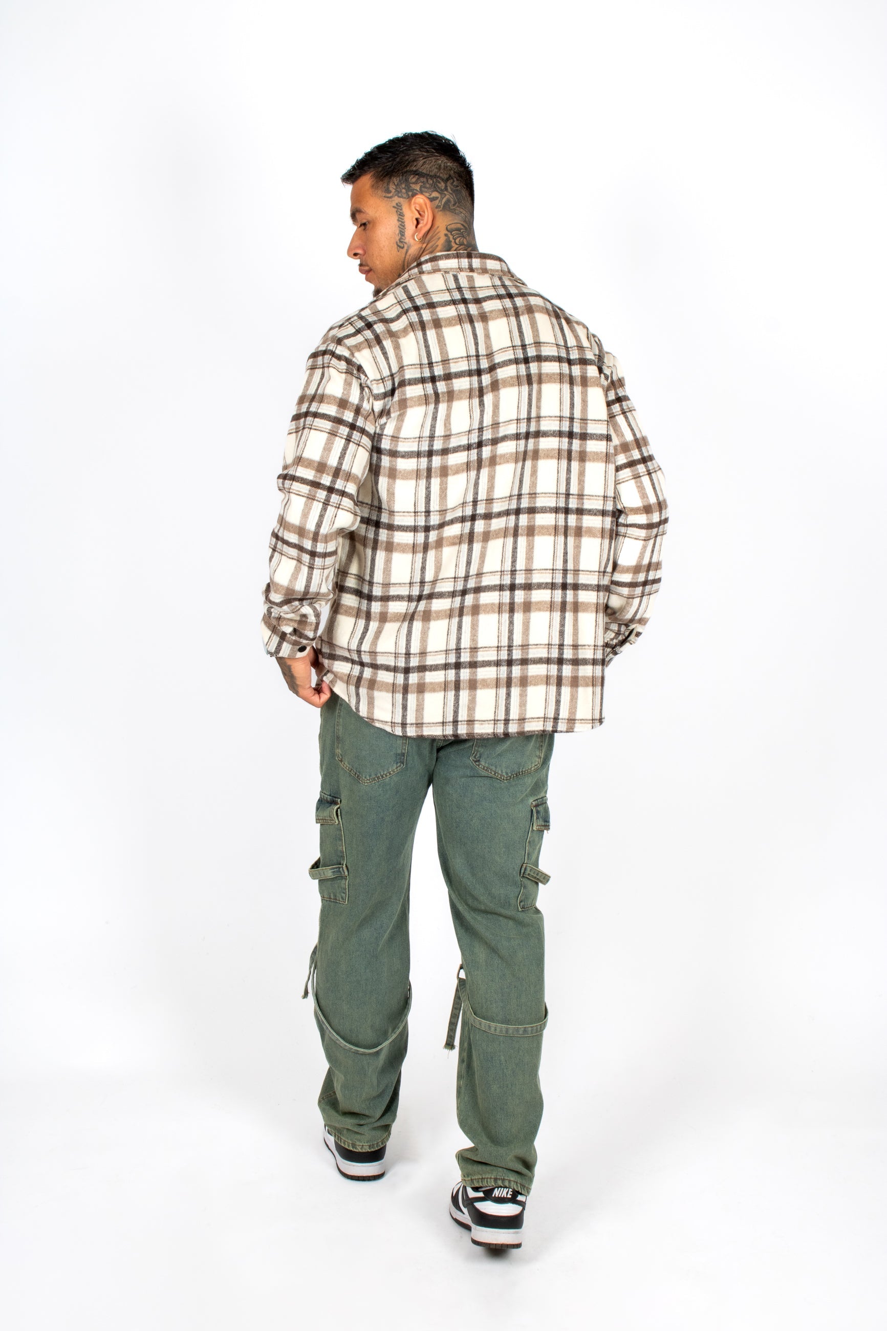 Oversized Beige Zip-Up Flannel Shirt