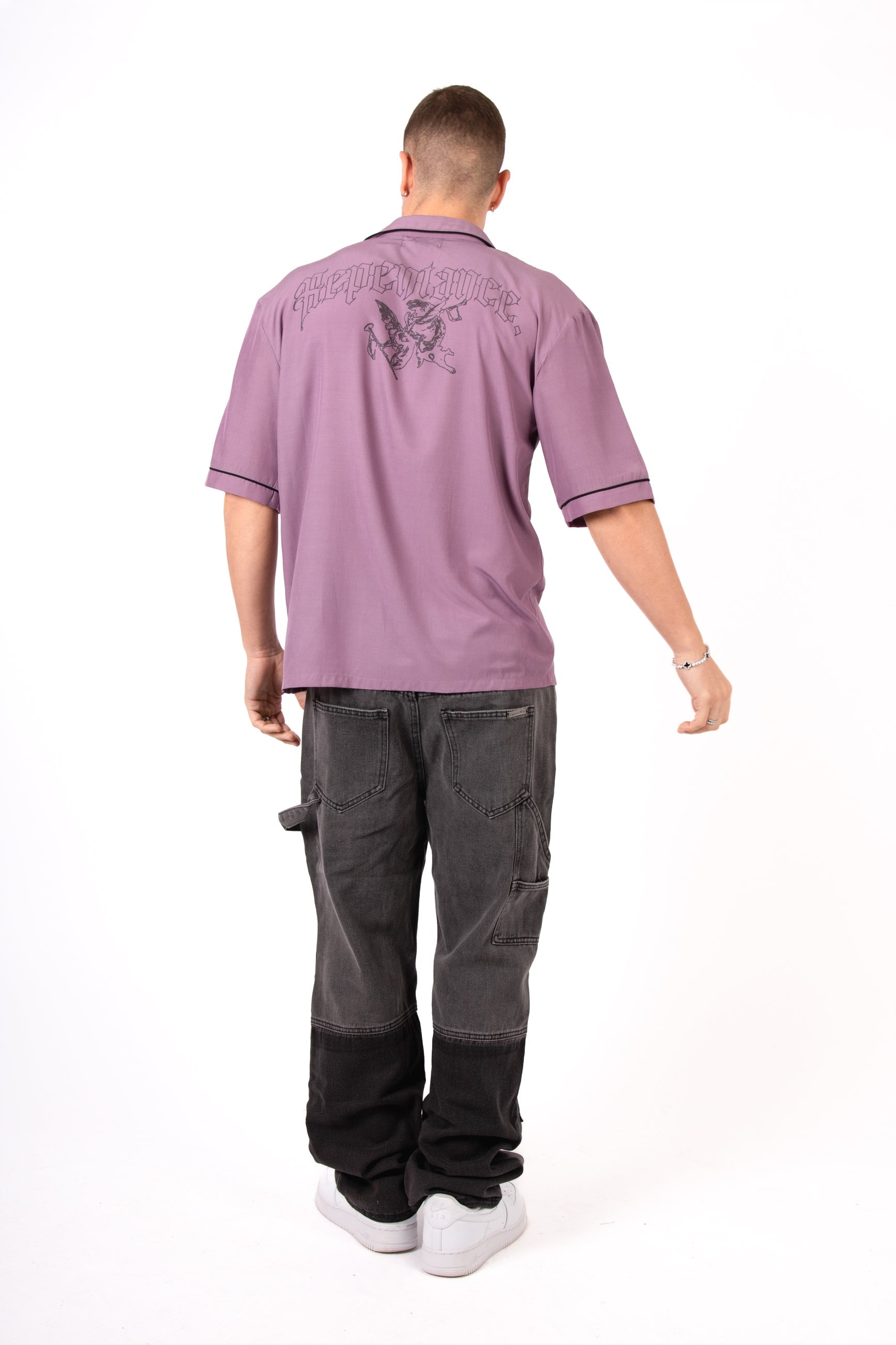 Mauve Motif Back Printed Bowling Shirt