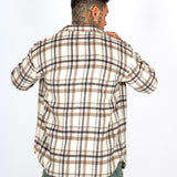 Oversized Beige Zip-Up Flannel Shirt