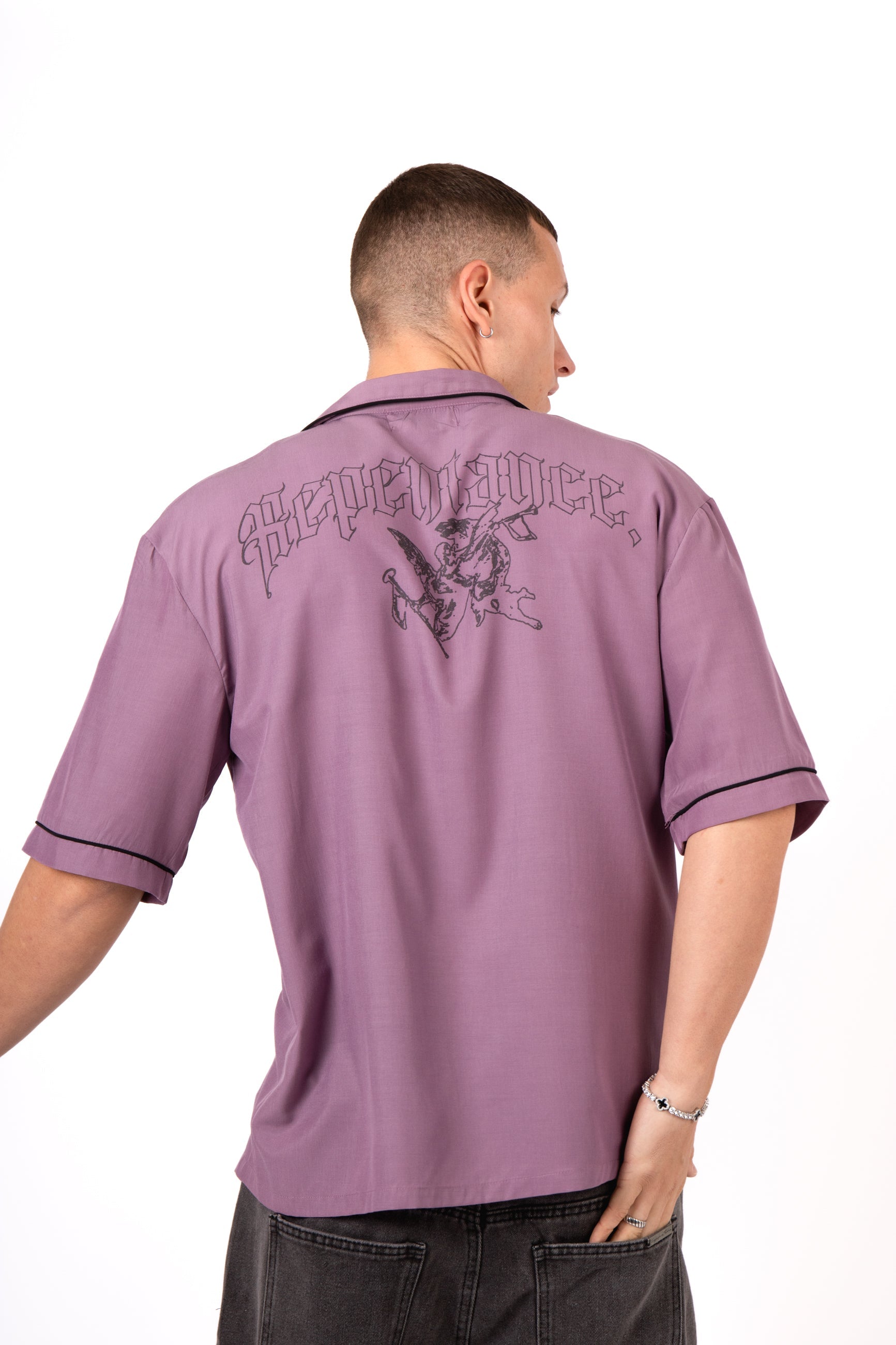 Mauve Motif Back Printed Bowling Shirt