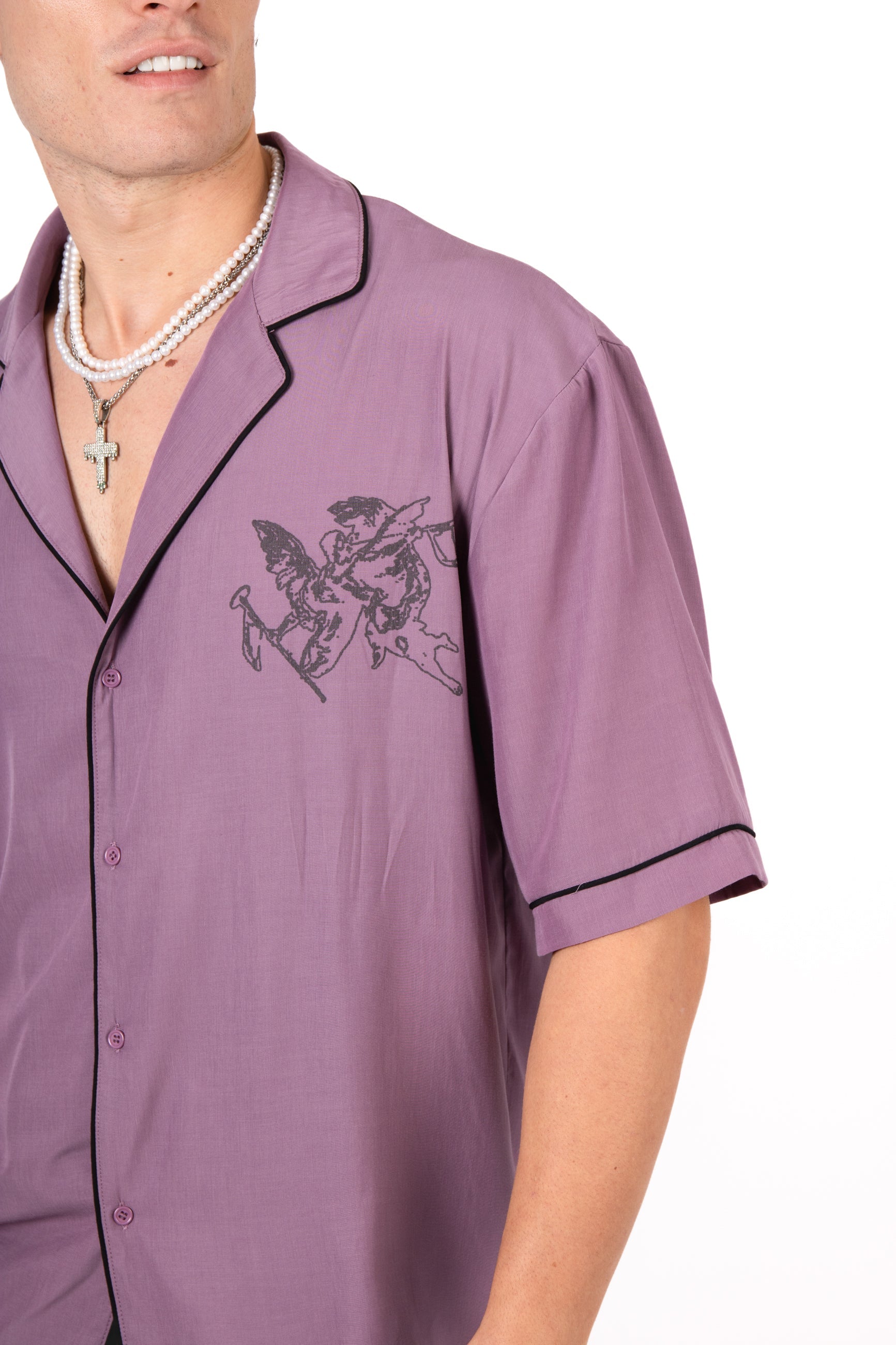 Mauve Motif Back Printed Bowling Shirt