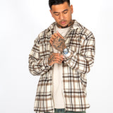 Oversized Beige Zip-Up Flannel Shirt