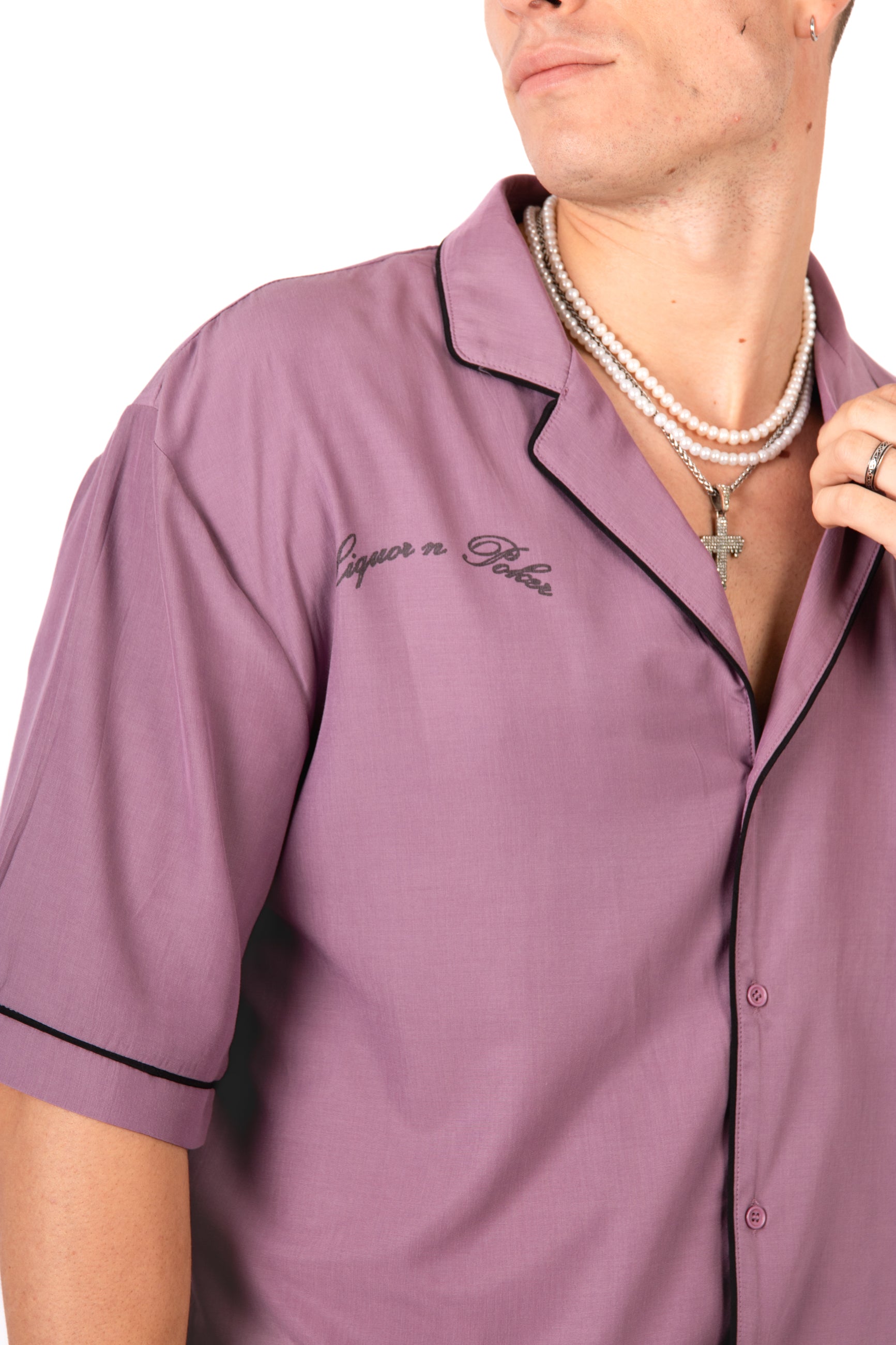 Mauve Motif Back Printed Bowling Shirt