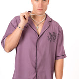 Mauve Motif Back Printed Bowling Shirt