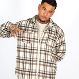 Oversized Beige Zip-Up Flannel Shirt