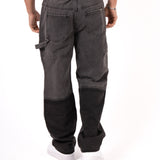 Grey & Black Patchwork Frayed Hem Jeans