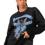 Black & Blue Graphic Printed 'Repentance' Motif Double Layered Long Sleeve T-Shirt