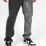 Premium Distressed Cross Washed Two-Tone Denim Jeans