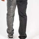 Premium Distressed Cross Washed Two-Tone Denim Jeans