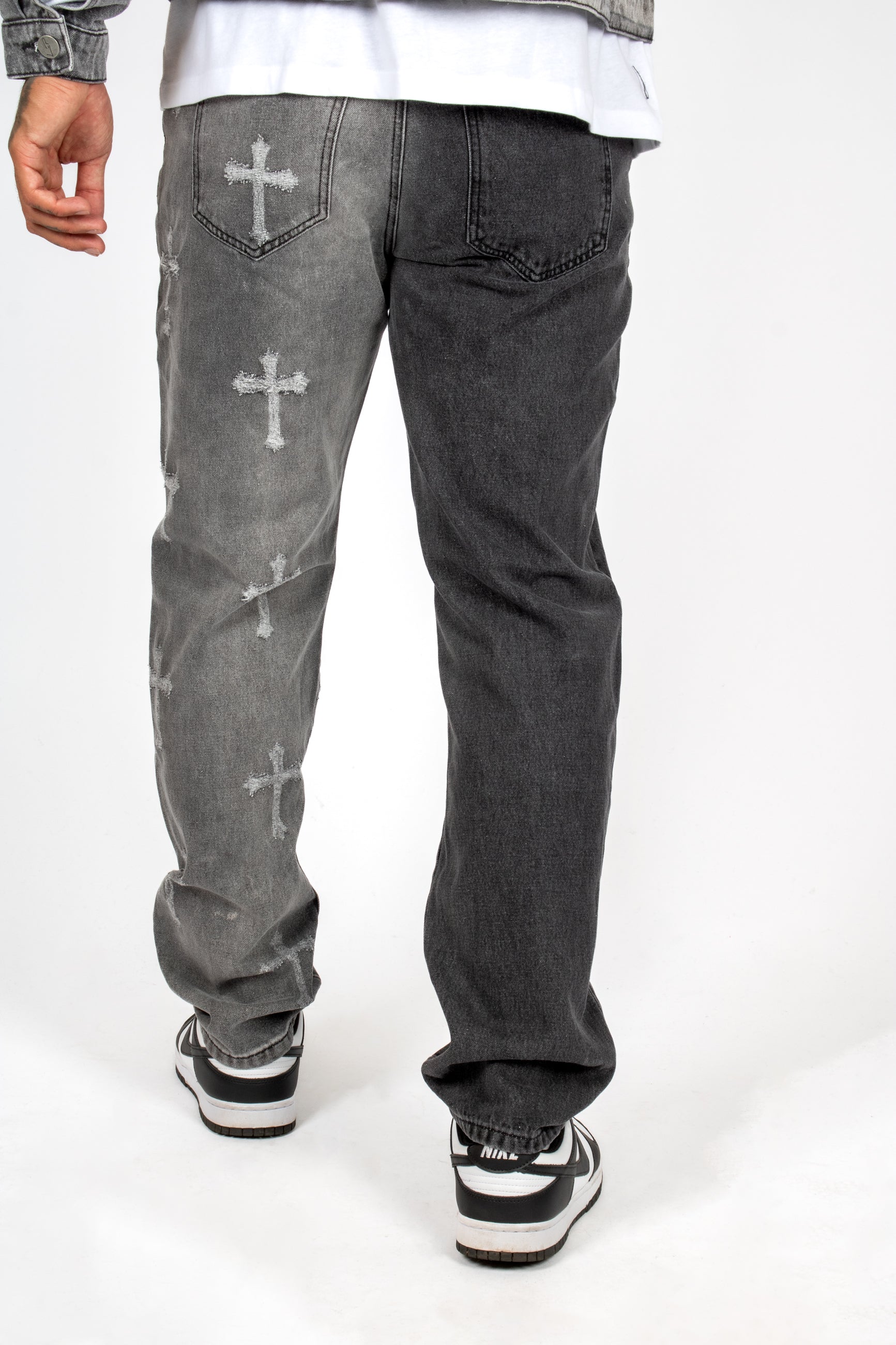 Premium Distressed Cross Washed Two-Tone Denim Jeans