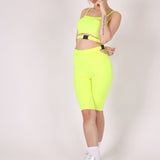 Neon Yellow Slinky Biker Shorts With Buckle