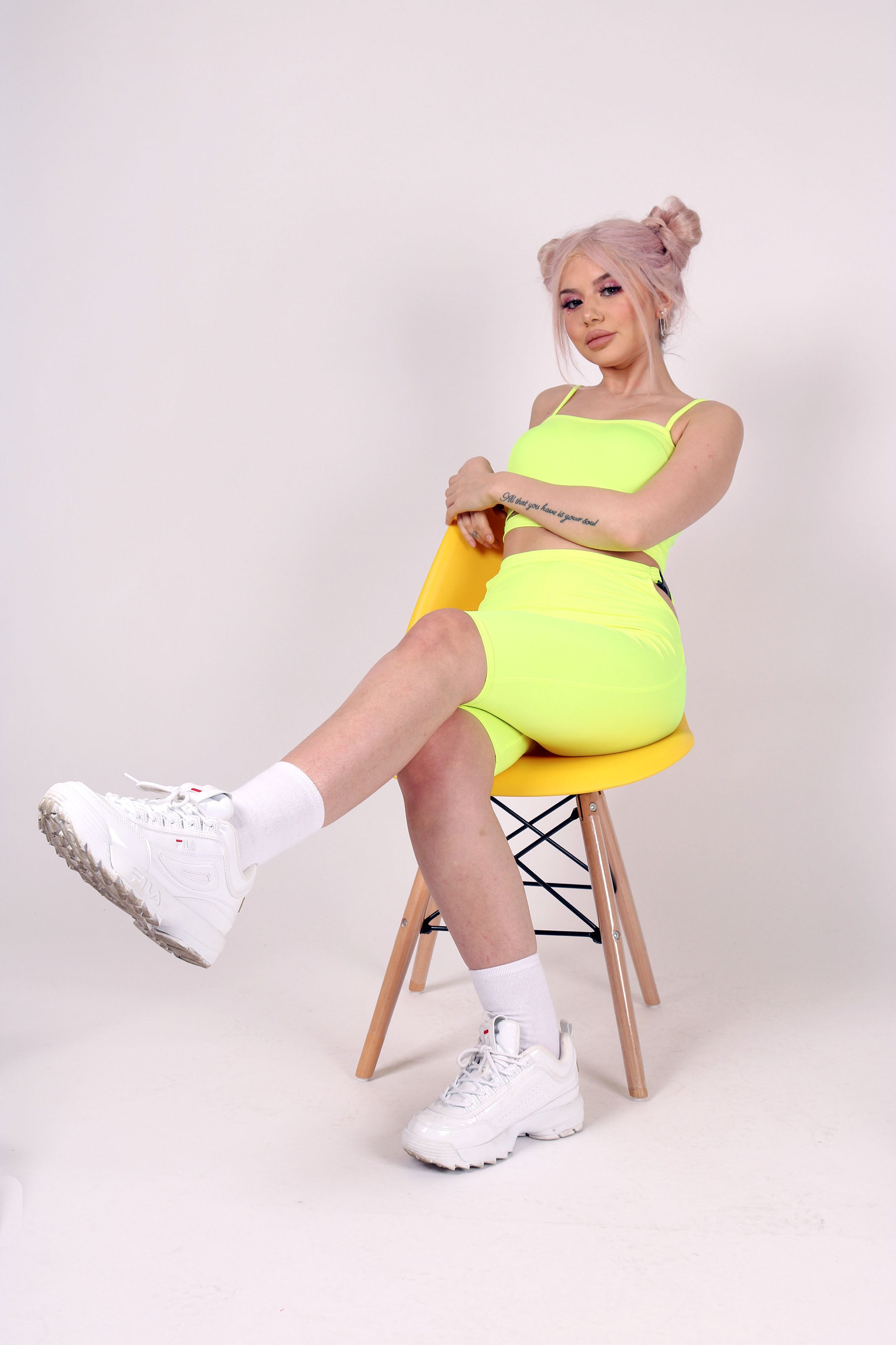 Neon Yellow Slinky Biker Shorts With Buckle