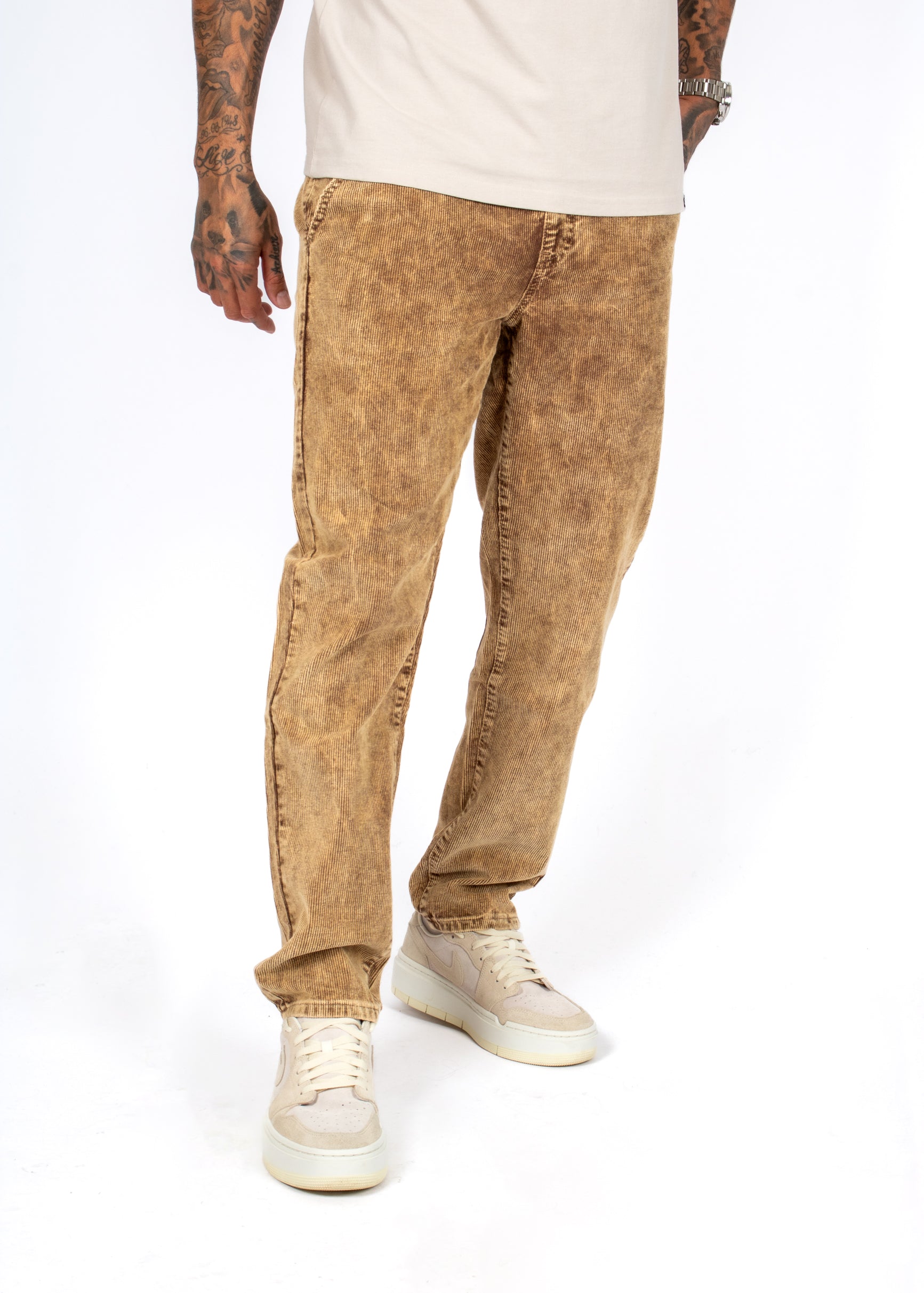 Brown Acid Wash Relaxed Corduroy Trouser