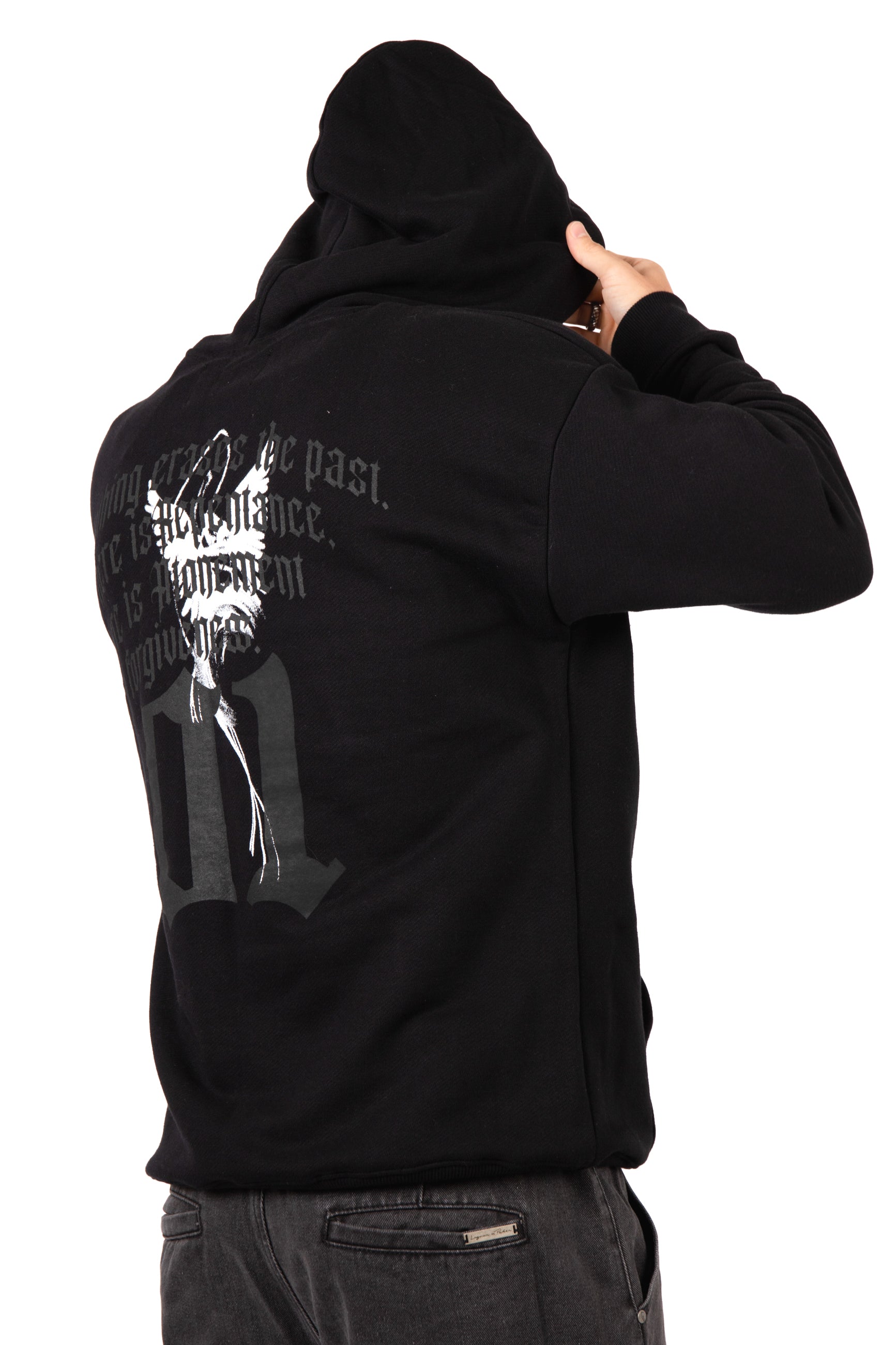 Black Printed 'The Blessed 01' Motif Hoodie