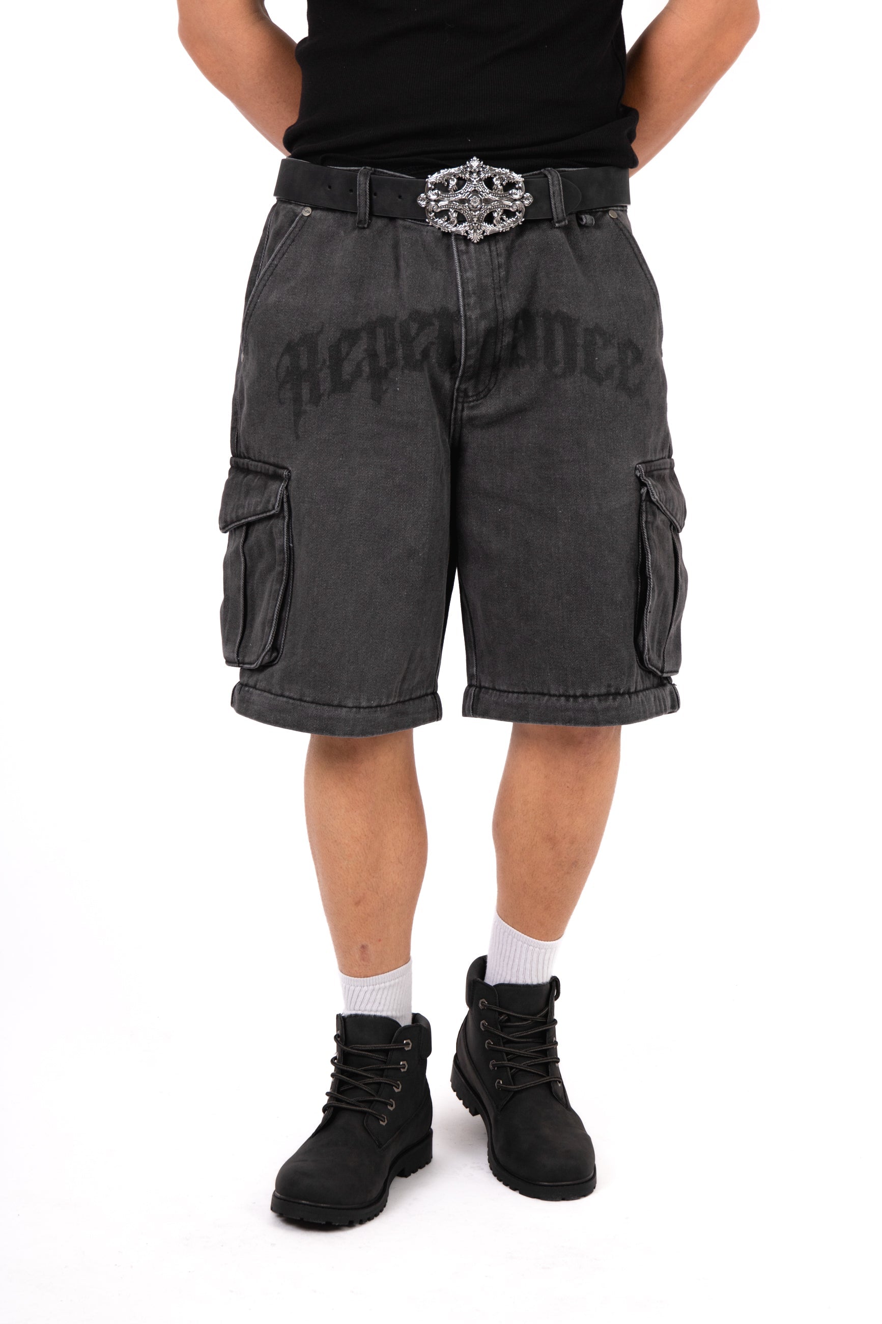 Washed Black 'Repentance' Script Detailing Rapture Baggy Fit Jeans