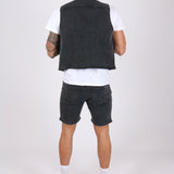 Washed Black Denim Gilet Vest