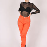 Orange Cargo Trouser With Chains